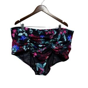 Torrid Bikini Swim Bottom Womens 4X Black Floral Ruched High Waist Swimwear